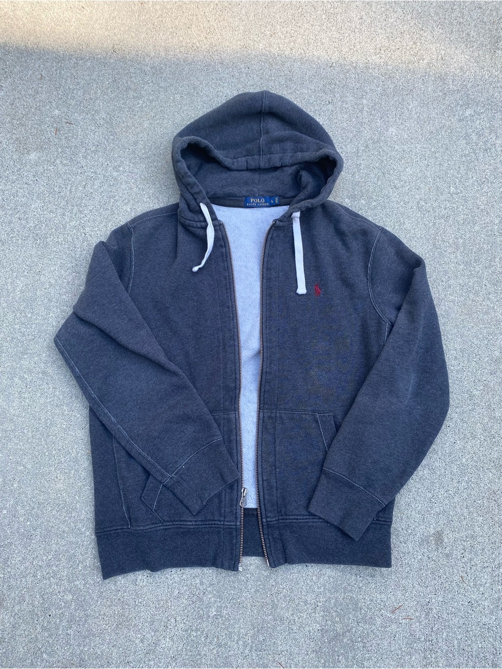 Ralph Lauren Navy Zip-Up Hooded Sweatshirt with Red Pony